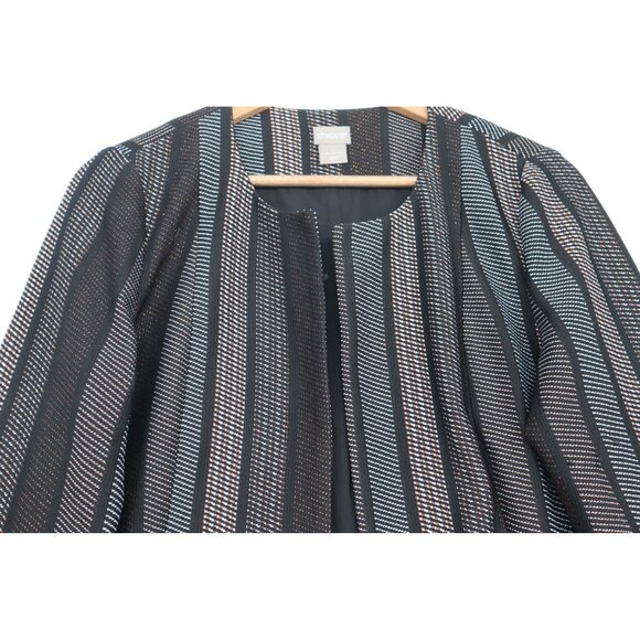 Chicos Open Front Long Striped Coat Rose Gold Glitter Copper Womens Size 4/6 - Picture 6 of 14